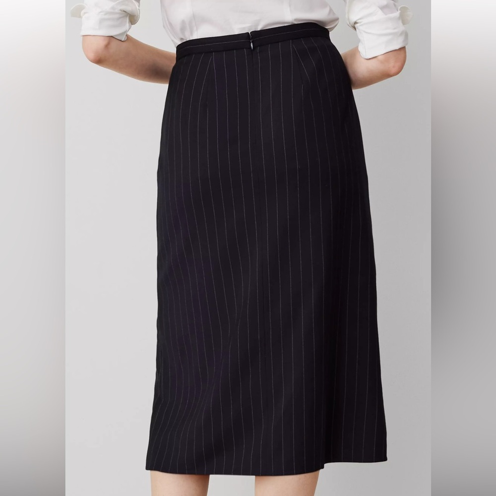 Ann Taylor Petite Pinstripe Cascade Midi Skirt - 4 Petite - Picture 3 of 7